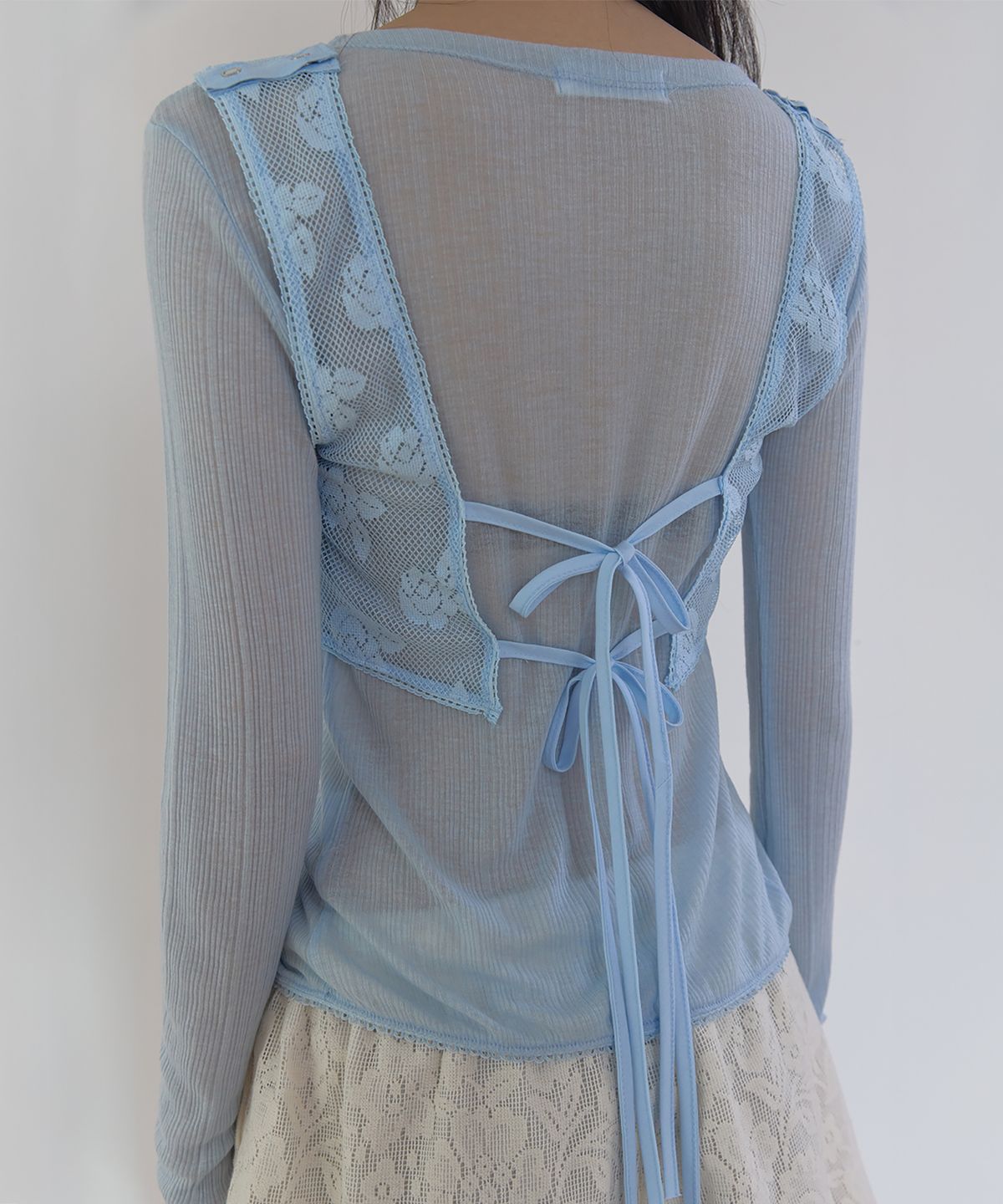 론크(LONQUE) ROSE LACE LAYERED BUSTIER TOP (SKY BLUE)