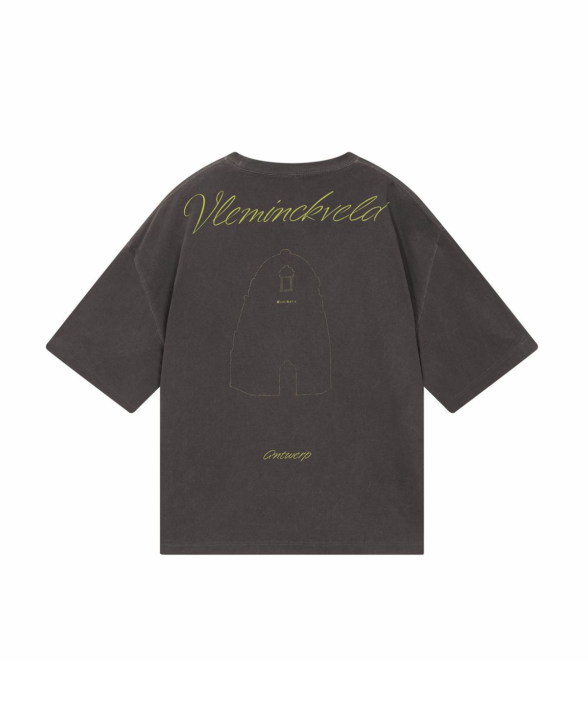 블레민크벨드(VLEMINCKVELD) Vleminckveld vertical script Pigment Oversized T-shirts_Gray, Yellow