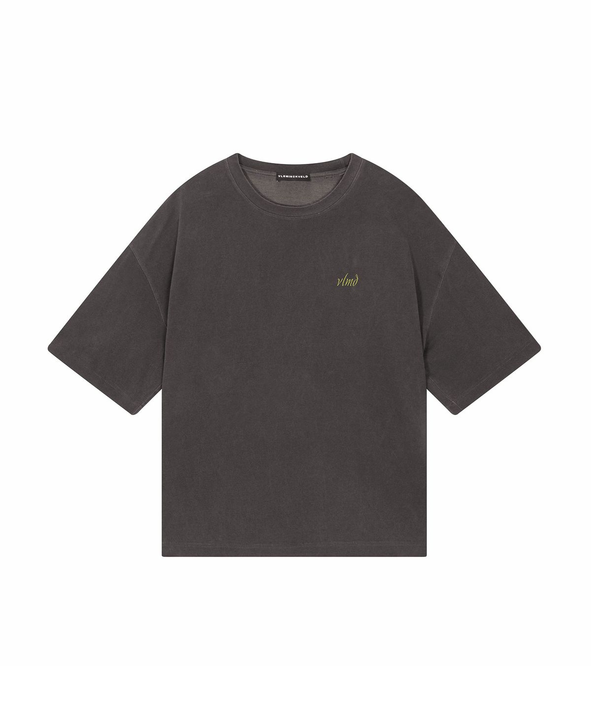 블레민크벨드(VLEMINCKVELD) Vleminckveld vertical script Pigment Oversized T-shirts_Gray, Yellow