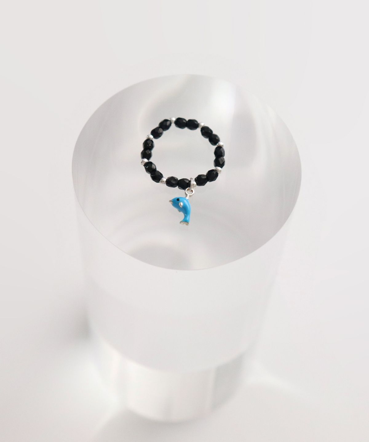 봉보(BONBEAU) Silver dolphin silverball beads Ring 925실버 돌고래 참 은볼 밴딩 블랙 비즈 반지