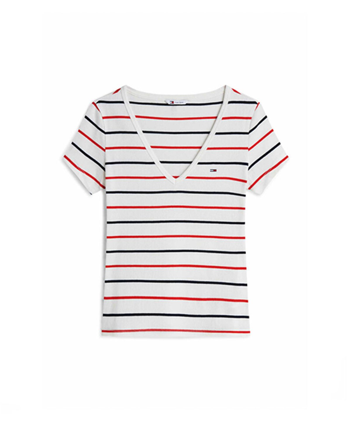 타미진스(TOMMY JEANS) 슬림 에센셜 립 브이넥 티셔츠 (T32G6TTO10TWT10FE)