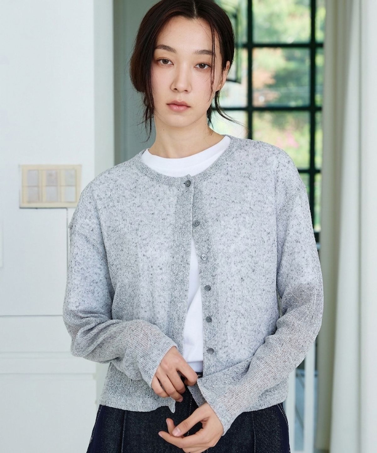 니티드(KNITTED) (UNISEX) 썸머 롱 슬리브 가디건 GREY