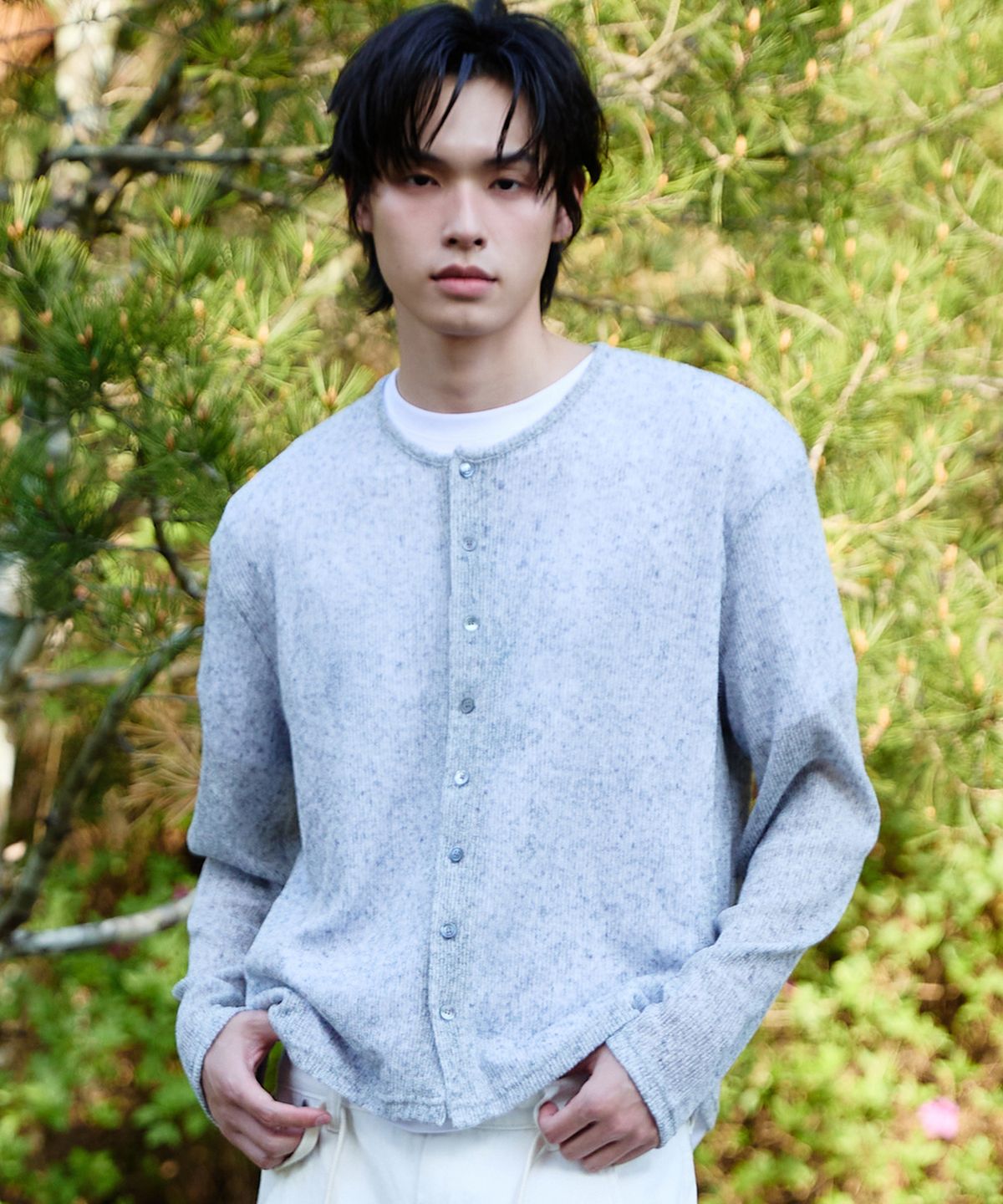 니티드(KNITTED) (UNISEX) 썸머 롱 슬리브 가디건 GREY