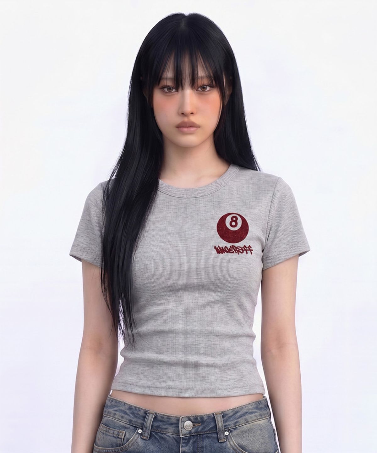 언더오프(UNDEROFF) 스트레치 코튼 슬림 반팔 티셔츠 에잇볼 멜란지