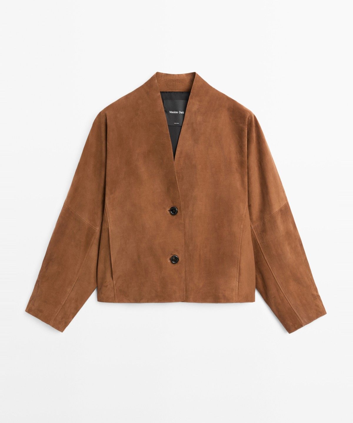 마시모두띠(MASSIMO DUTTI) 브이넥 스웨이드 레더 볼륨 자켓