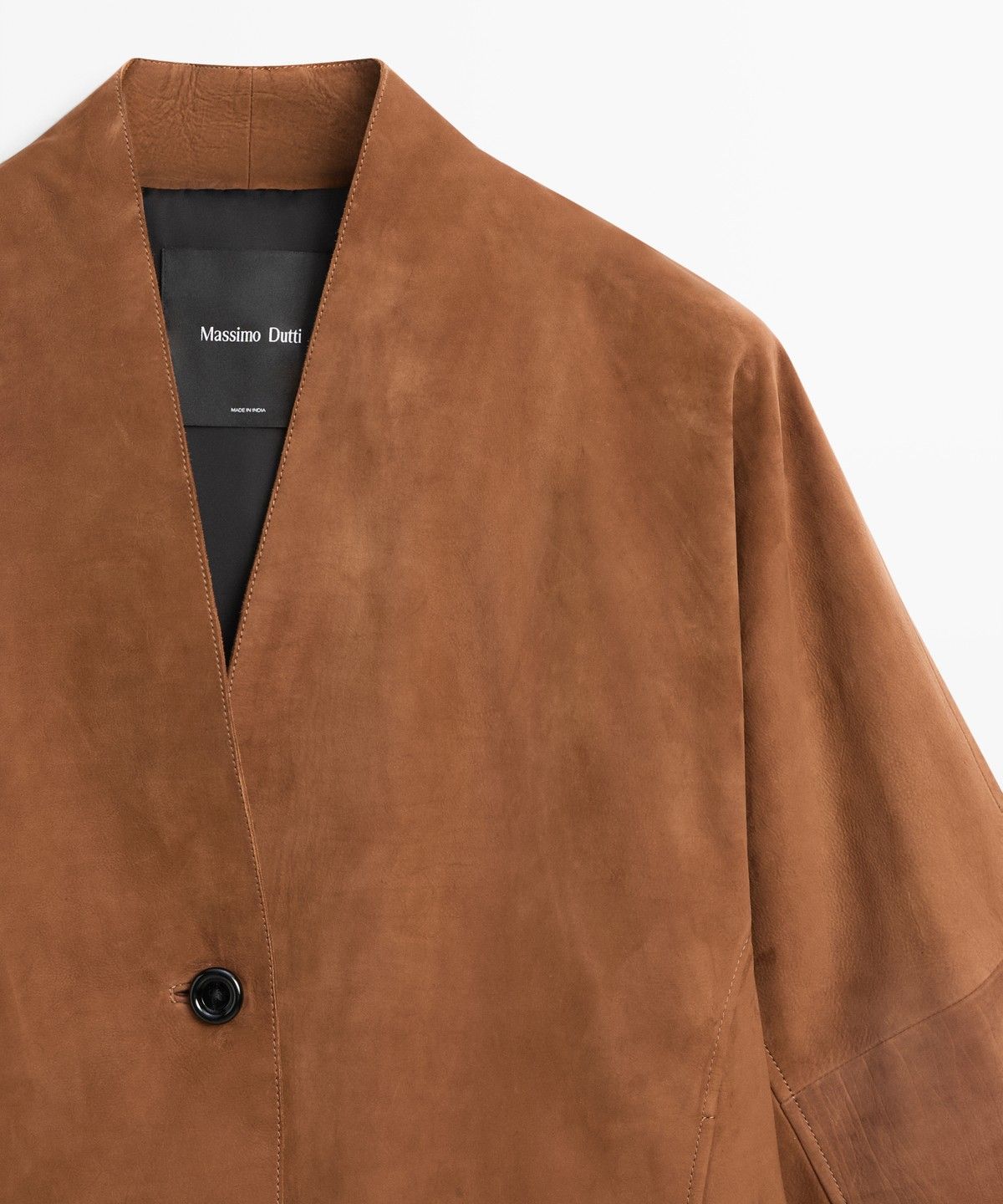 마시모두띠(MASSIMO DUTTI) 브이넥 스웨이드 레더 볼륨 자켓