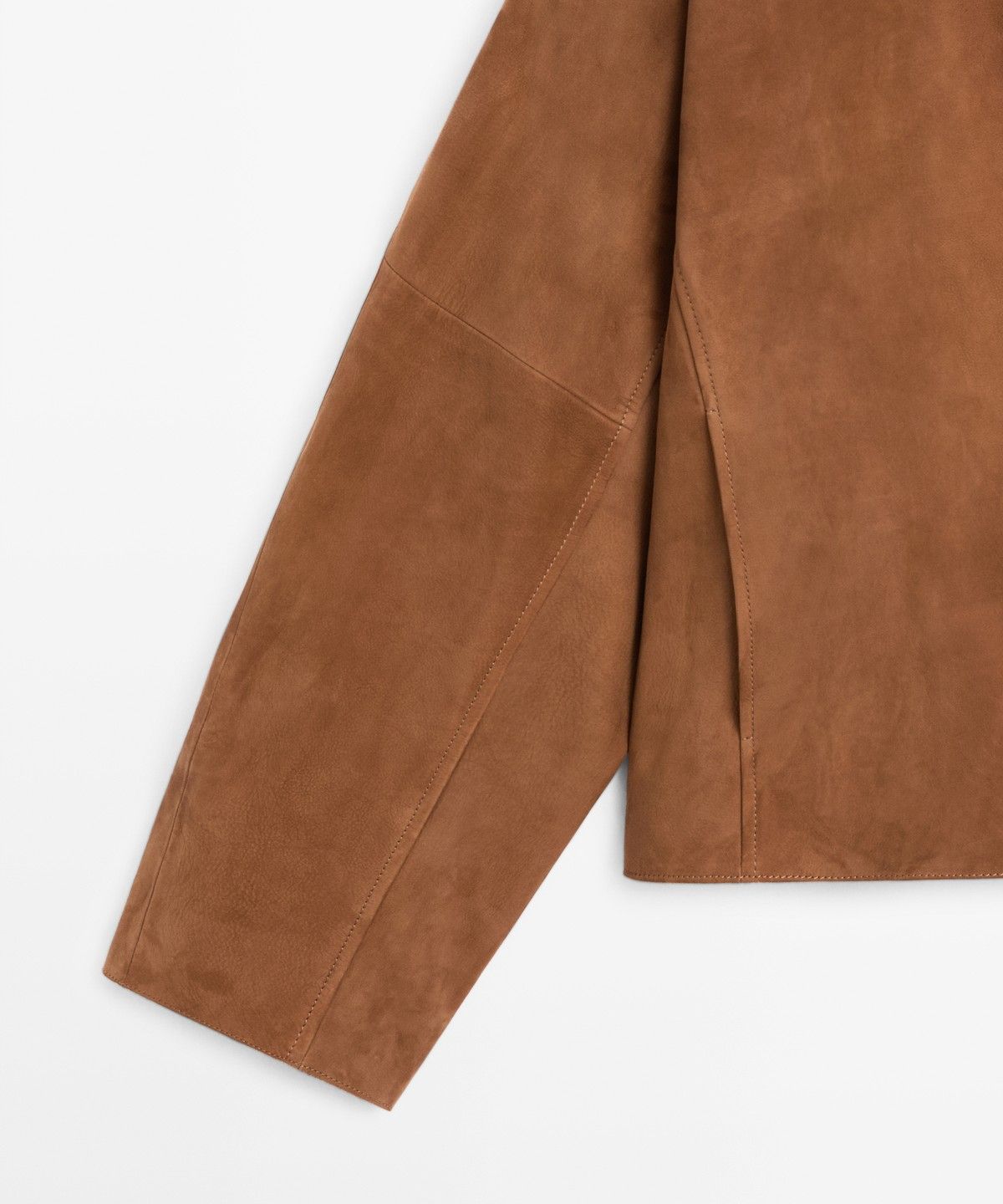 마시모두띠(MASSIMO DUTTI) 브이넥 스웨이드 레더 볼륨 자켓