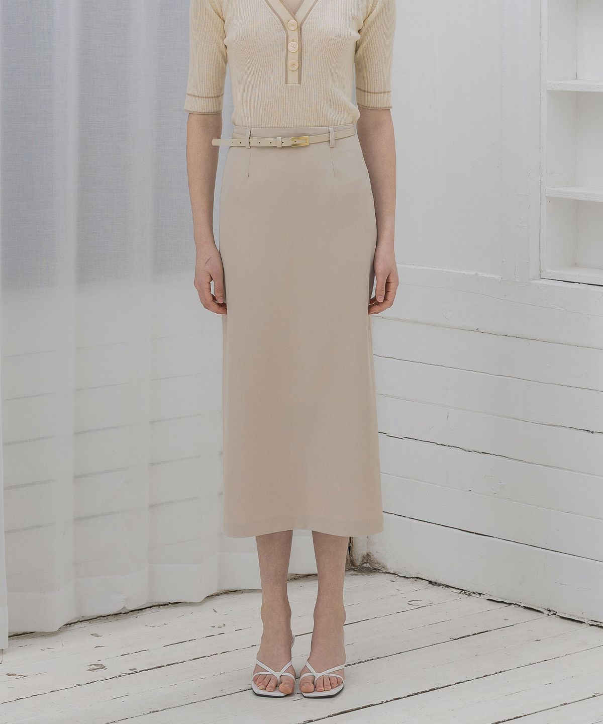 로트르드민(LAUTREDE MIN) Pencil Long Ivory Skirt