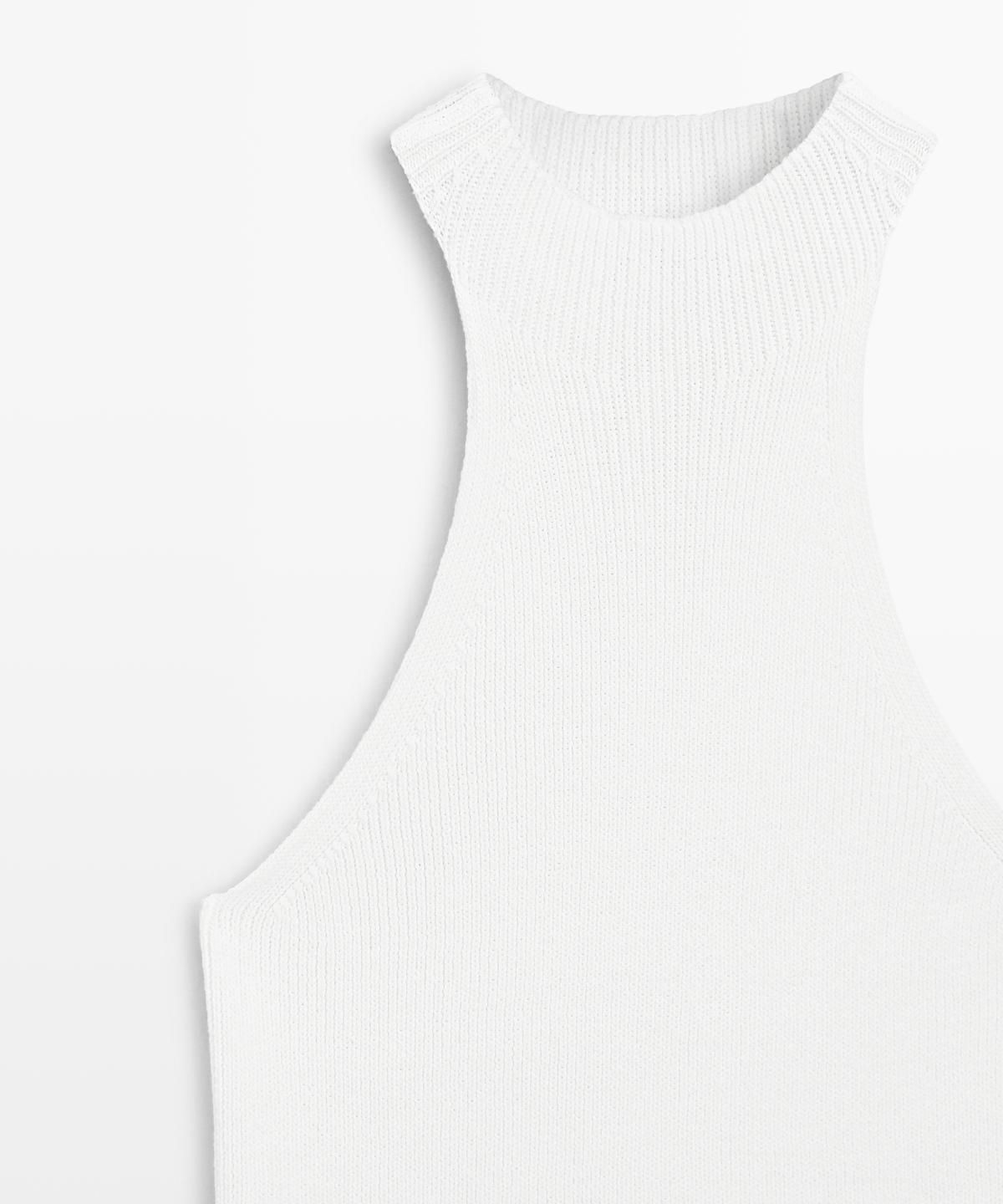 마시모두띠(MASSIMO DUTTI) 코튼 블렌드 립 디테일 홀터넥 탑