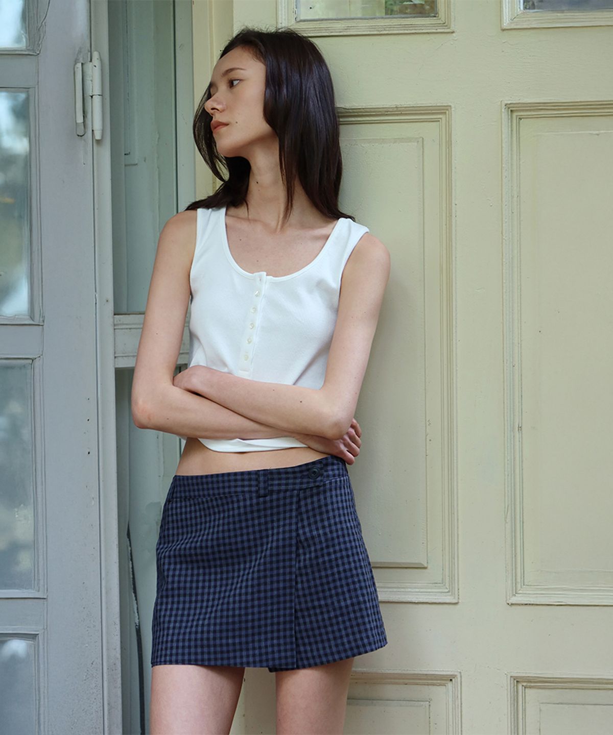 퀸스래빗(Q'SRB) Natural Layered Wrap Skirt Pants_Navy_2colors