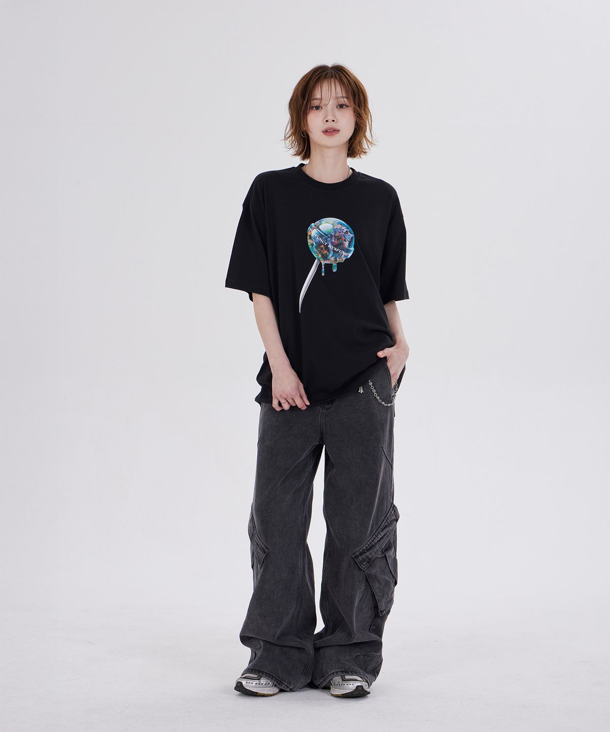 디스펑트(DYSFUNCT) WOLF FLORAL CANDY T-SHIRT(BLACK)