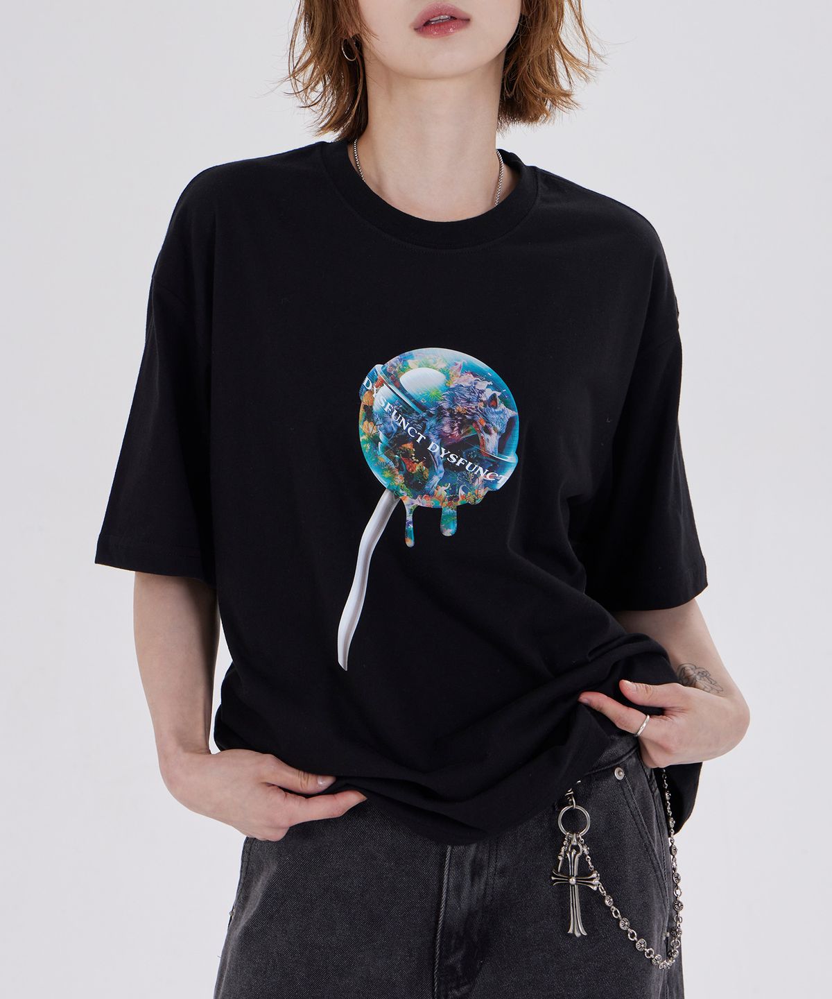 디스펑트(DYSFUNCT) WOLF FLORAL CANDY T-SHIRT(BLACK)