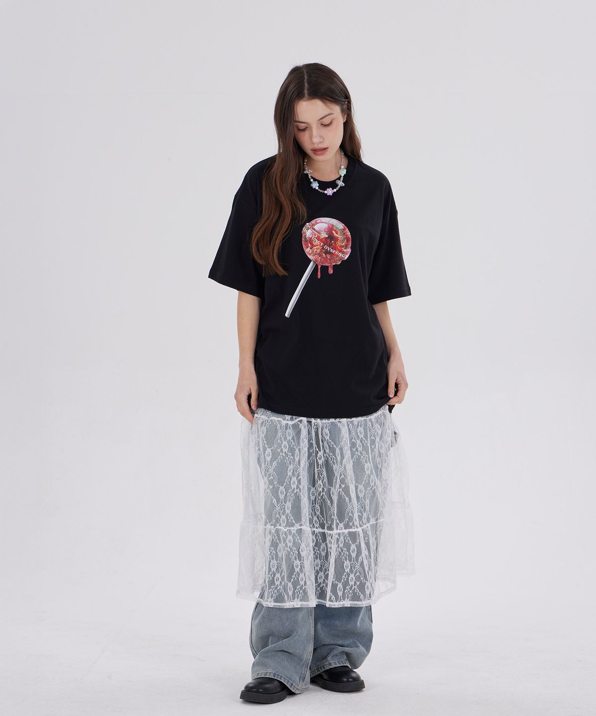 디스펑트(DYSFUNCT) RED HOOD FLORAL CANDY T-SHIRT(BLACK)