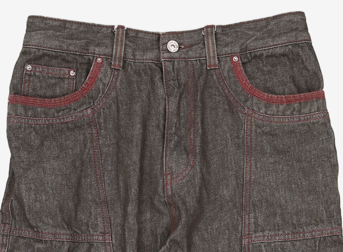메종미네드(MAISON MINED) OBLIQUE PATCH DENIM PANTS BURGUNDY 48