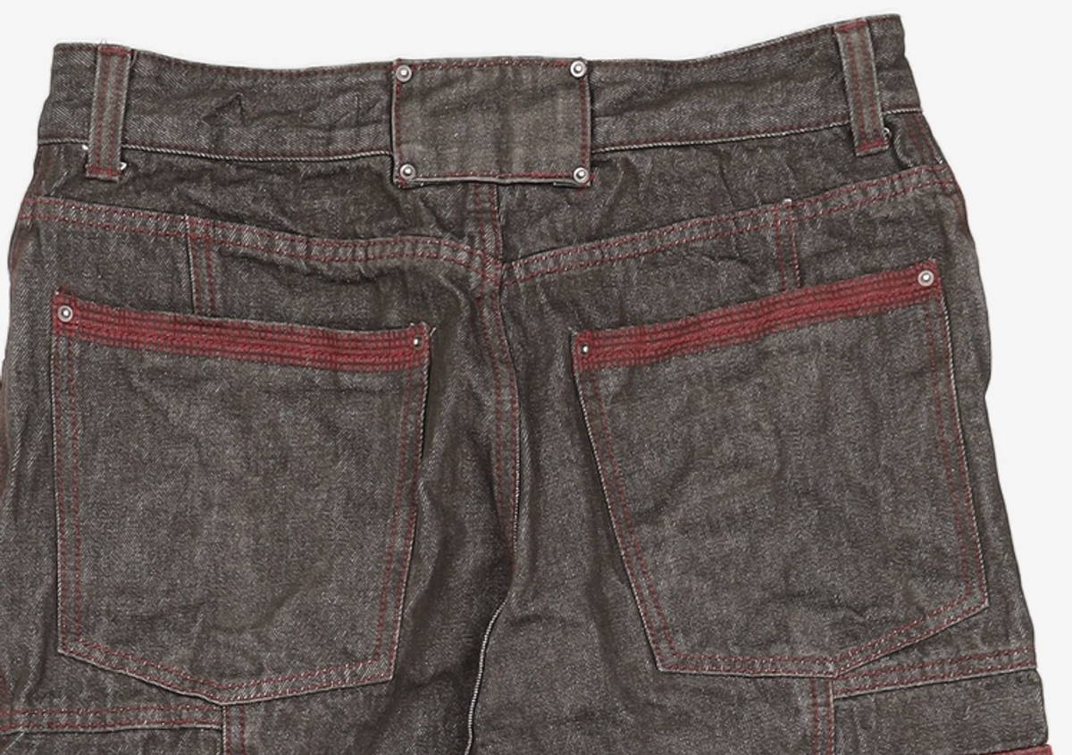 메종미네드(MAISON MINED) OBLIQUE PATCH DENIM PANTS BURGUNDY 48
