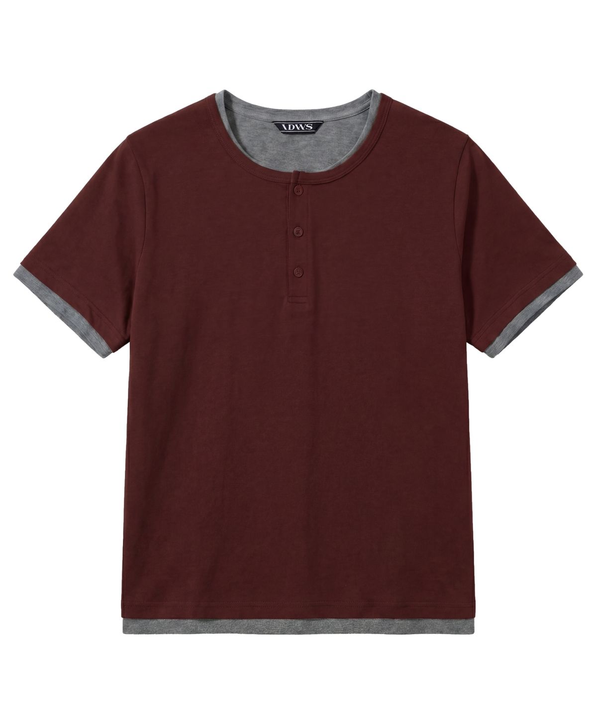 아이돈워너셀(IDWS) Layered Henley Neck T-Shirt Burgundy