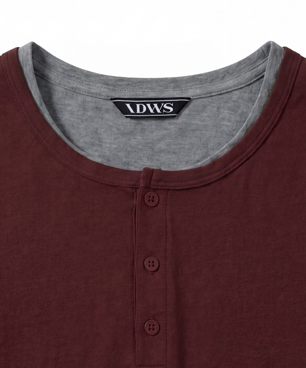 아이돈워너셀(IDWS) Layered Henley Neck T-Shirt Burgundy