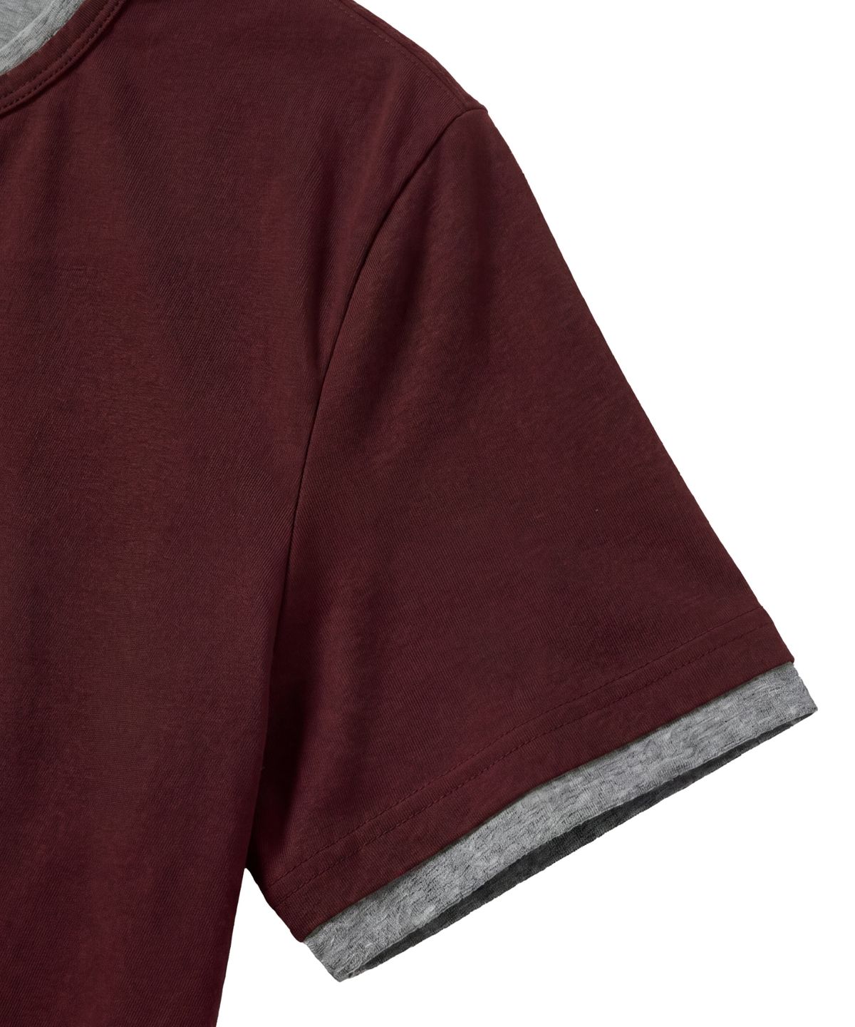 아이돈워너셀(IDWS) Layered Henley Neck T-Shirt Burgundy