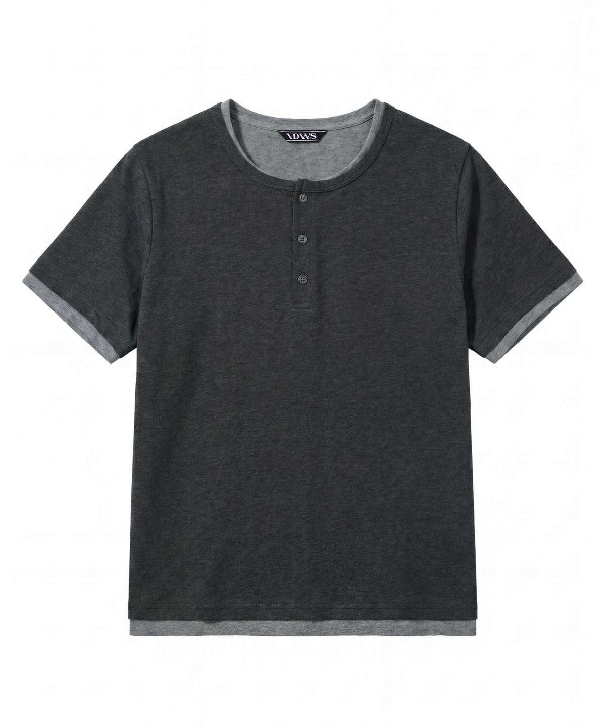 아이돈워너셀(IDWS) Layered Henley Neck T-Shirt Charcoal