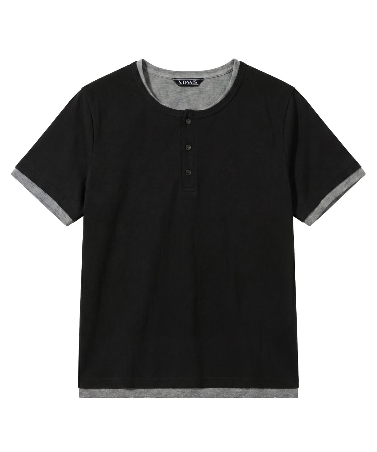 아이돈워너셀(IDWS) Layered Henley Neck T-Shirt Black
