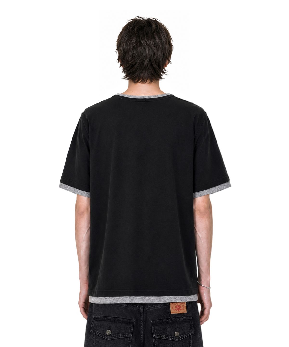 아이돈워너셀(IDWS) Layered Henley Neck T-Shirt Black