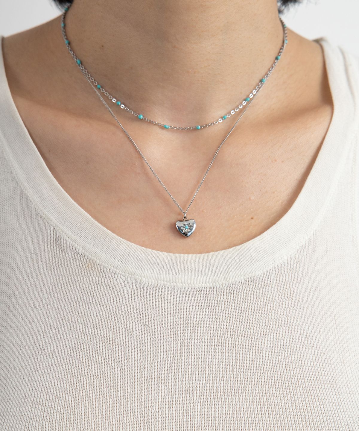 링거피스(LINGER PIECE) [2set] Heart with mint point necklace