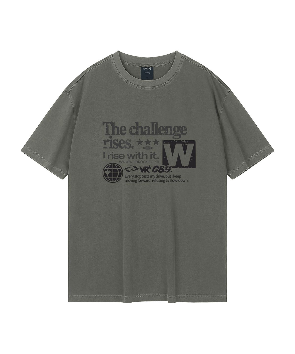 와일드락(WILDROCK) Challenge 피그먼트 오버핏 반팔 티셔츠 (크롭 포함)