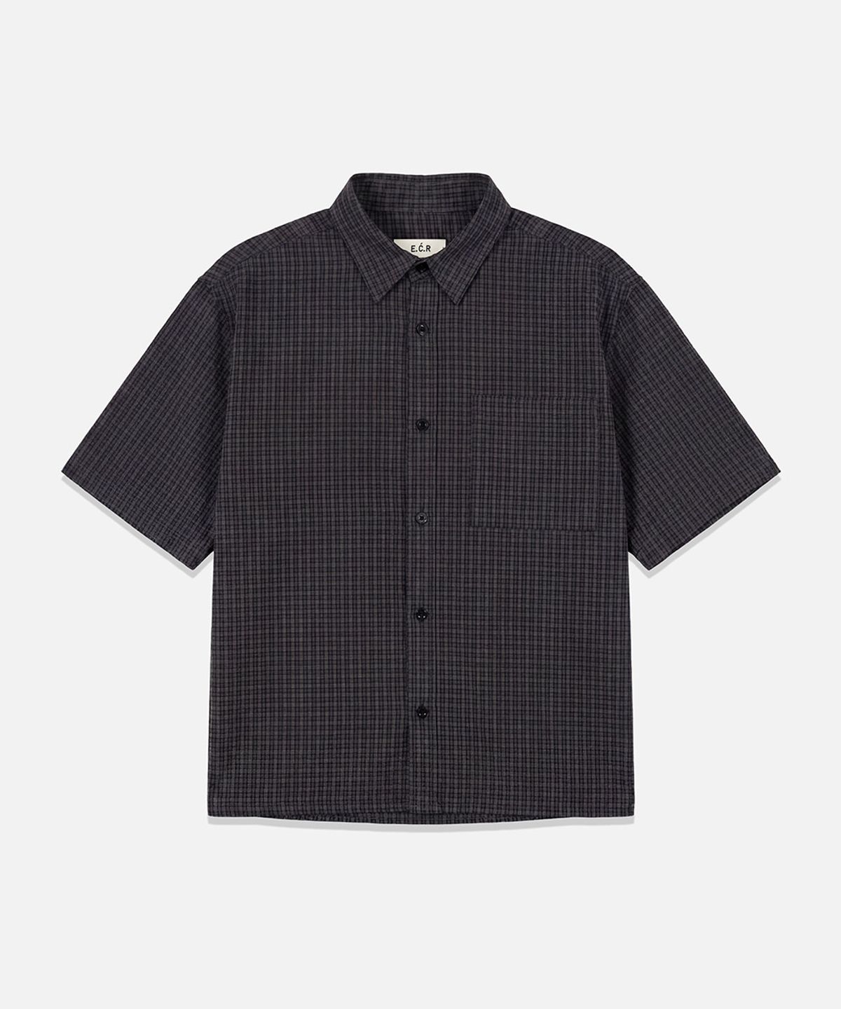 이코르(ECORR) [이코르 X 홍또기] 데일리 크롭 반팔 체크 셔츠 : 2COLOR