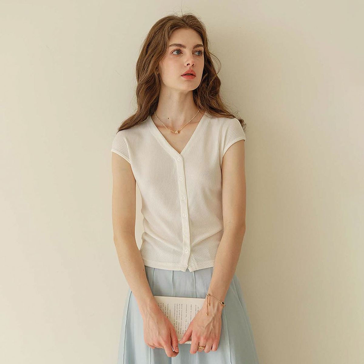 심플레트로(SIMPLE RETRO) SR_V-neck crop knit cardigan_3color