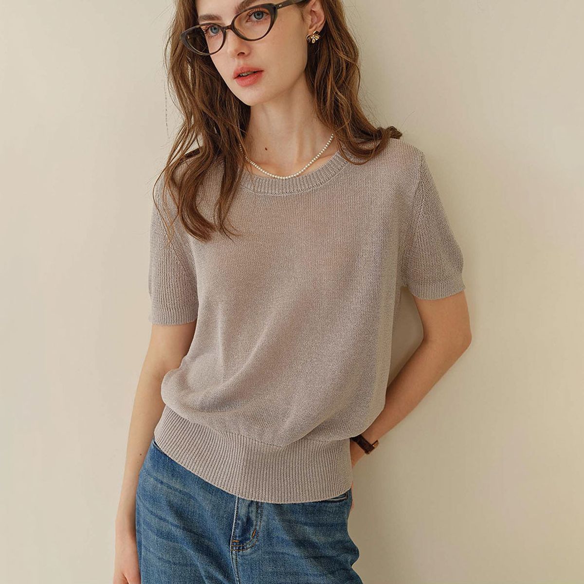 심플레트로(SIMPLE RETRO) SR_Cool short-sleeve knit top_2color
