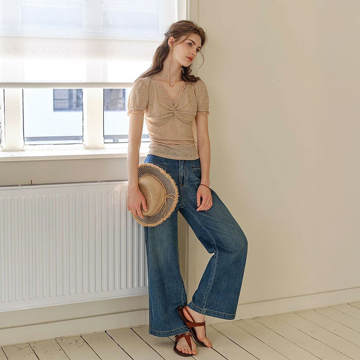 심플레트로(SIMPLE RETRO) SR_Texture v-neck knit top