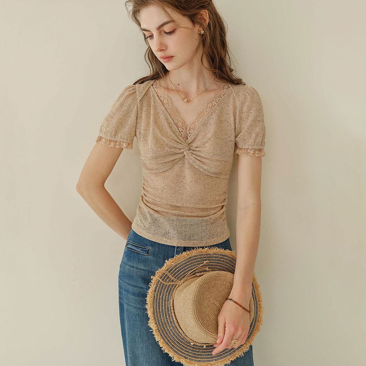 심플레트로(SIMPLE RETRO) SR_Texture v-neck knit top