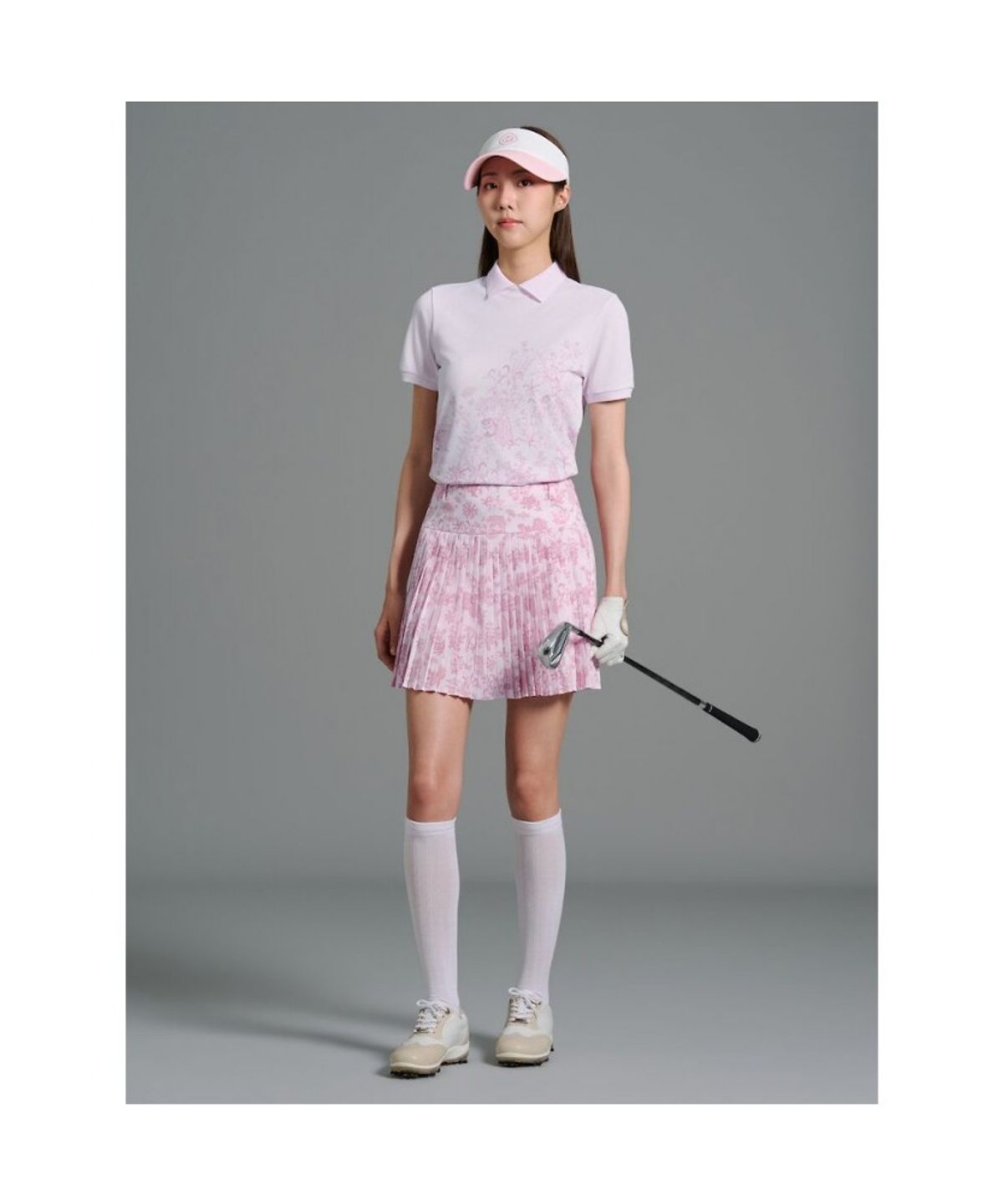 빈폴골프(BEANPOLE GOLF) [다리아송] 여성 패턴 칼라 반소매 티셔츠 - 라이트 핑크