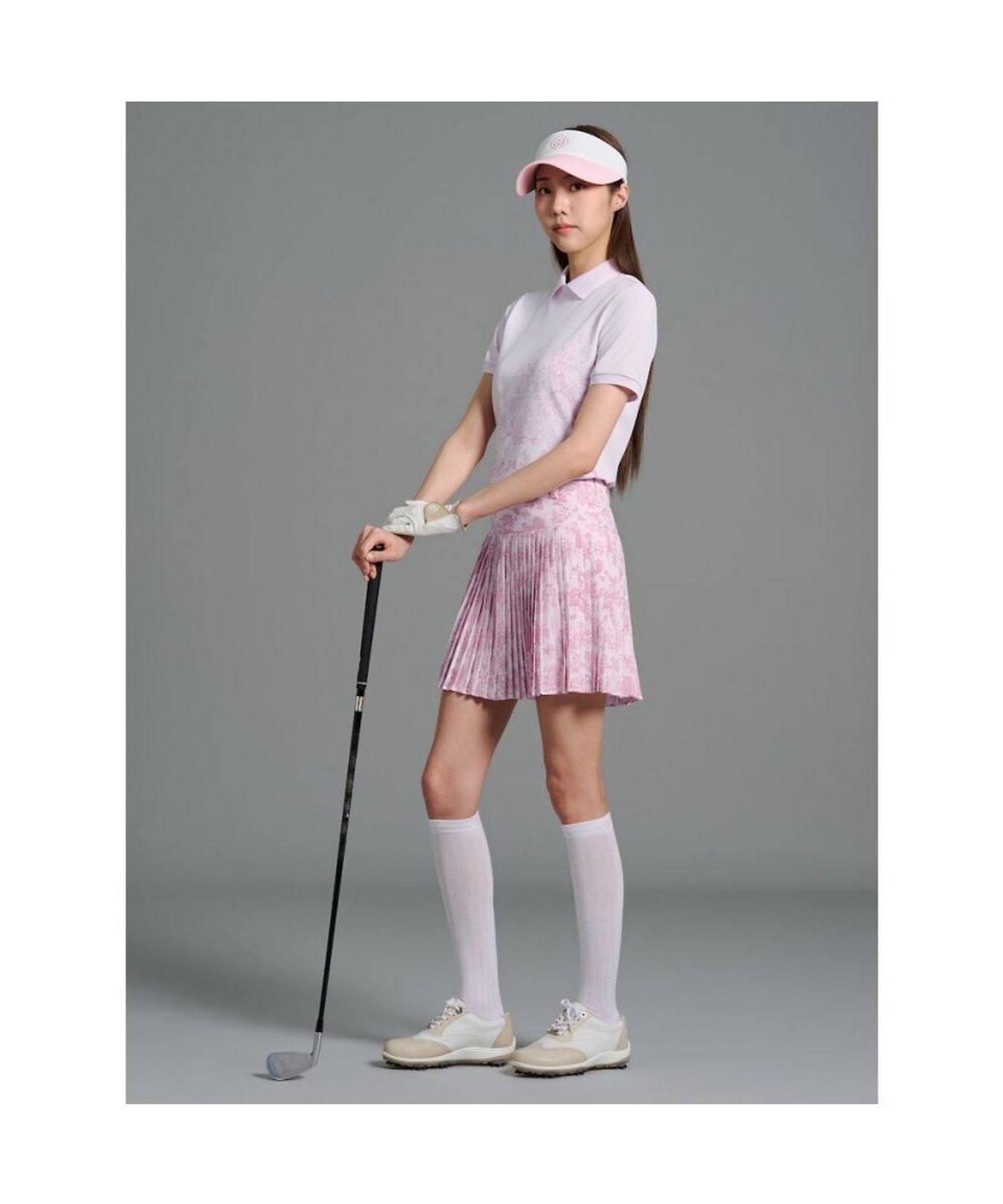 빈폴골프(BEANPOLE GOLF) [다리아송] 여성 패턴 칼라 반소매 티셔츠 - 라이트 핑크
