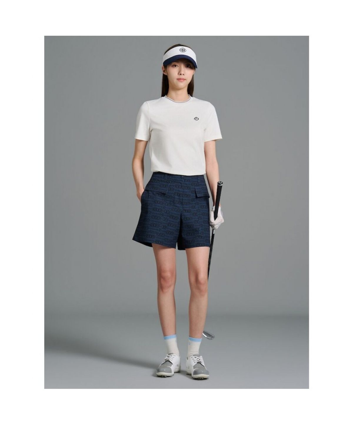 빈폴골프(BEANPOLE GOLF) 여성 체인 패턴 4부 쇼츠 - 네이비