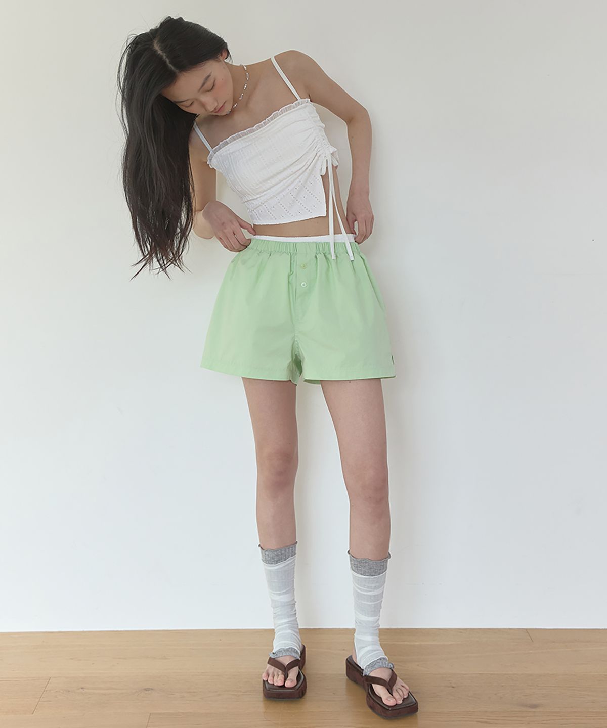 론크(LONQUE) COTTON SOLID TRUNK SHORTS (APPLE MINT)