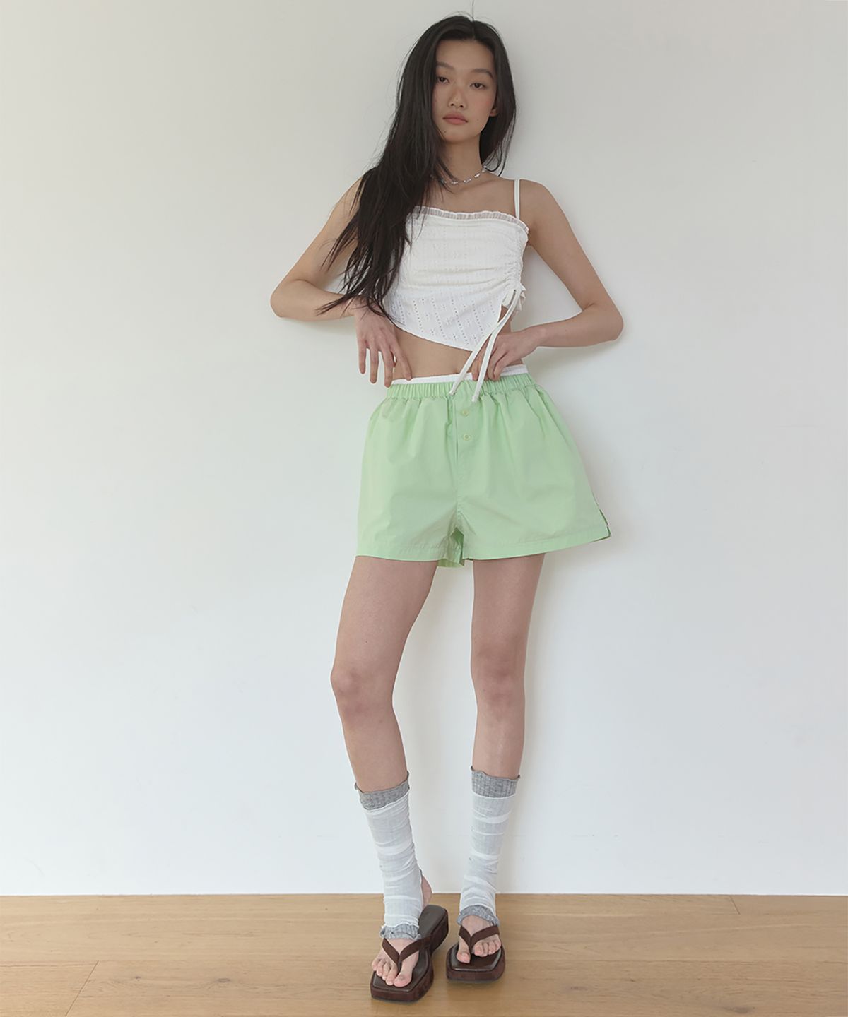 론크(LONQUE) COTTON SOLID TRUNK SHORTS (APPLE MINT)