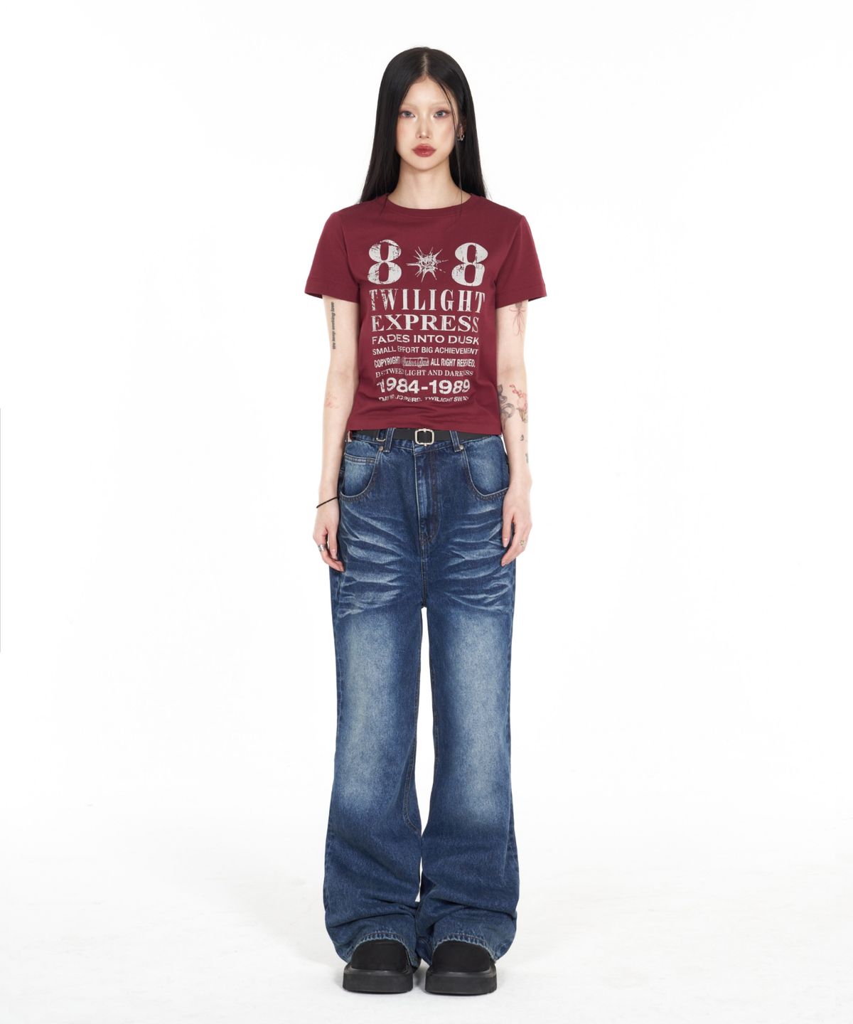 아이돈워너셀(IDWS) [W]Novichi T-Shirt Burgundy