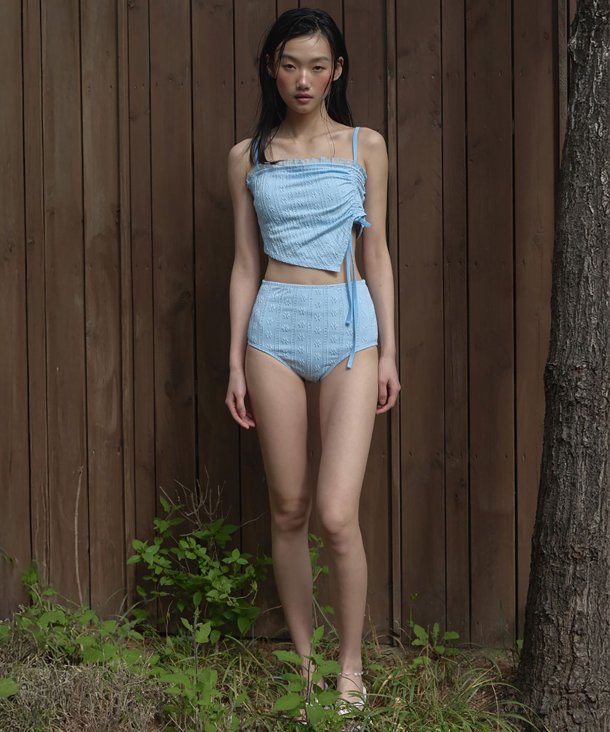 론크(LONQUE) FLORAL LACE BIKINI SET (SKY BLUE)