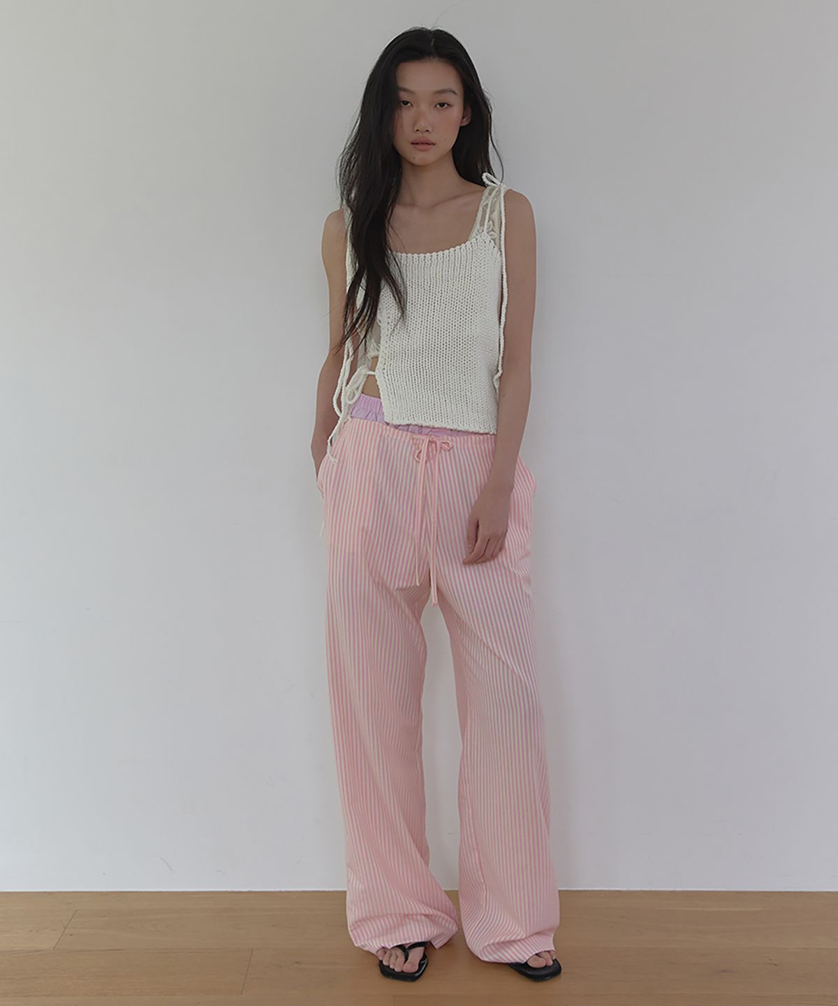 론크(LONQUE) STRIPED WIDE LEG ONE MILE PANTS (PINK)