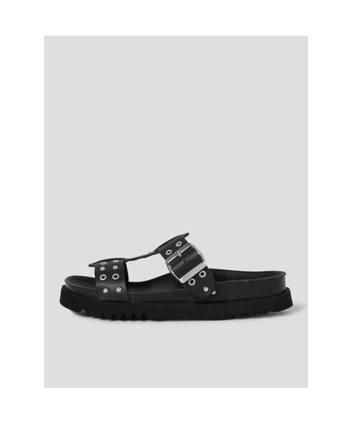 숄(SCHOLL) (WOMEN) 스터드 T스트랩 코르크 샌들  블랙 (HH64K2C645)