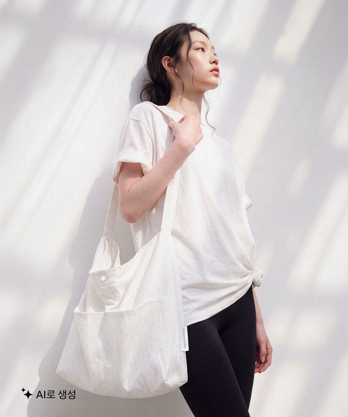 마스마룰즈(MASMARULEZ) [Pouch Set] Big rabbit cross eco bag_Sunshower white