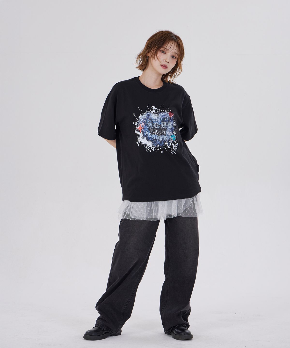 디스펑트(DYSFUNCT) VINTAGE HEART PATCH T-SHIRT(BLACK)