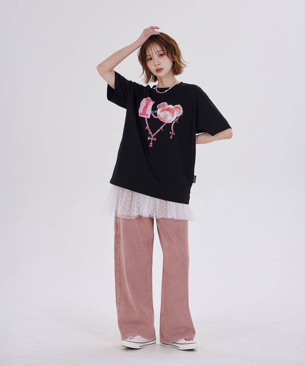 디스펑트(DYSFUNCT) I LOVE COTTON BEAR T-SHIRT(BLACK/PINK)