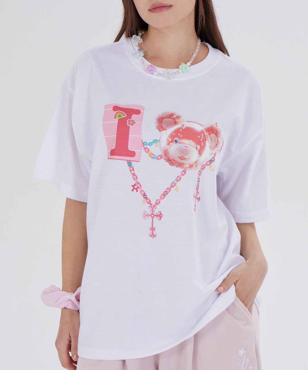 디스펑트(DYSFUNCT) I LOVE COTTON BEAR T-SHIRT(WHITE/PINK)