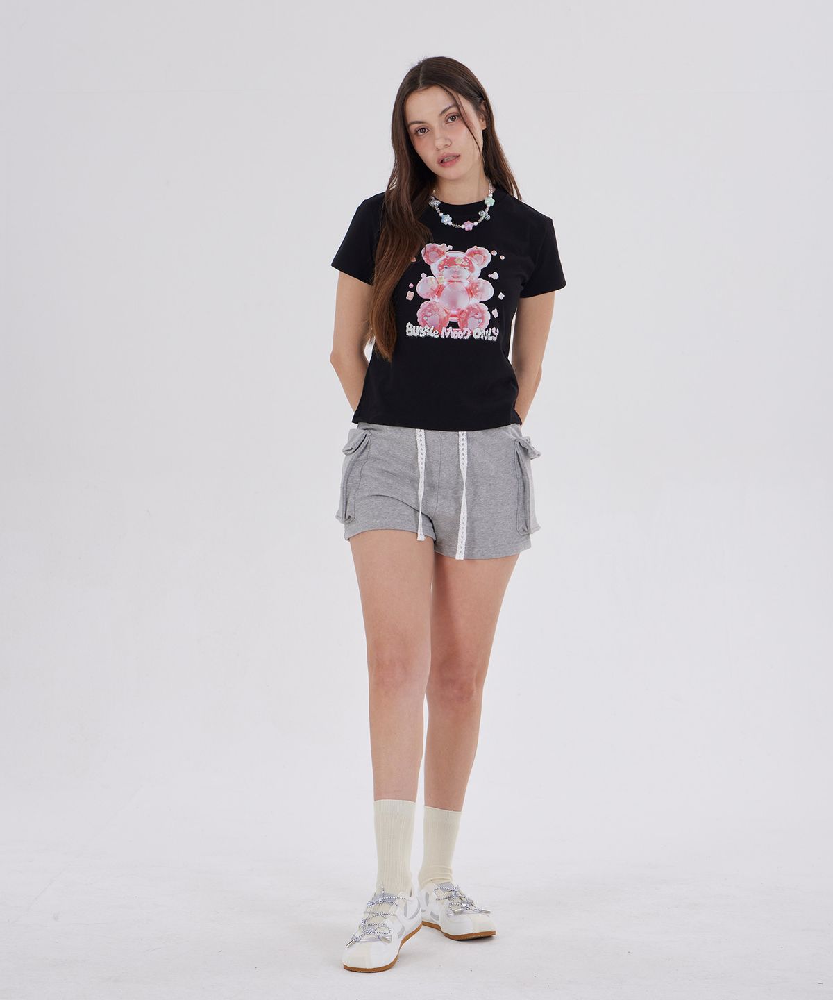 디스펑트(DYSFUNCT) COTTON CANDY BEAR SEMI CROP T-SHIRT(BLACK/PINK)