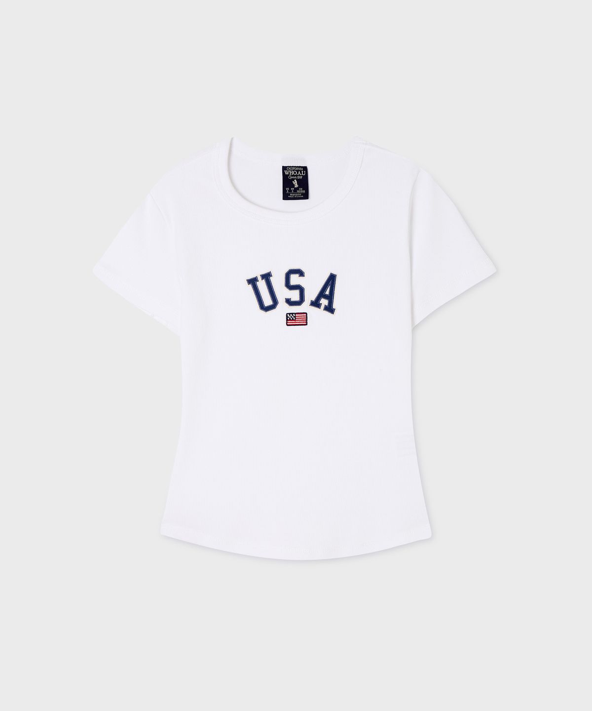 후아유(WHO.A.U) USA Ribbed Short-sleeve T-shirt / WHRAG3791F