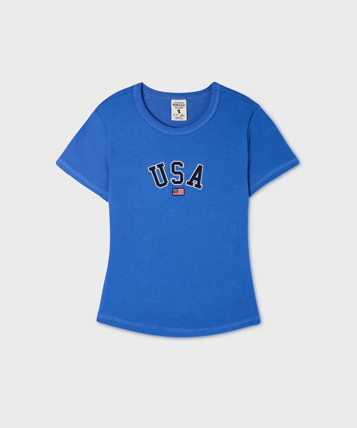 후아유(WHO.A.U) USA Ribbed Short-sleeve T-shirt / WHRAG3791F