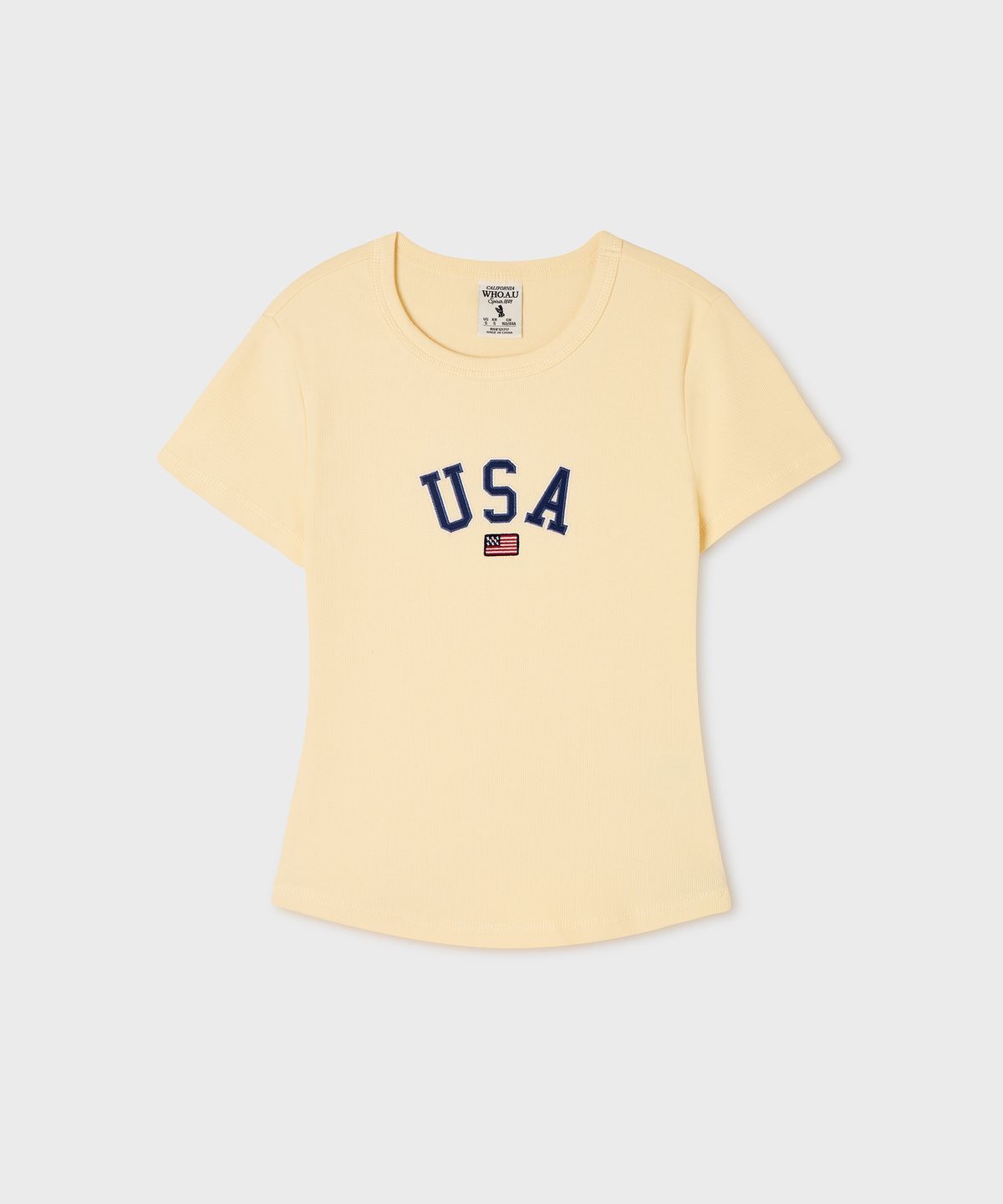 후아유(WHO.A.U) USA Ribbed Short-sleeve T-shirt / WHRAG3791F