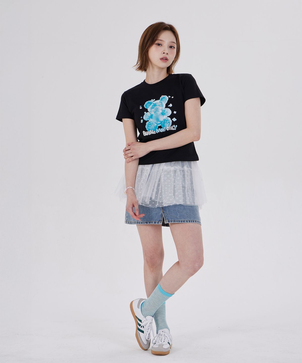 디스펑트(DYSFUNCT) COTTON CANDY BEAR SEMI CROP T-SHIRT(BLACK/BLUE)